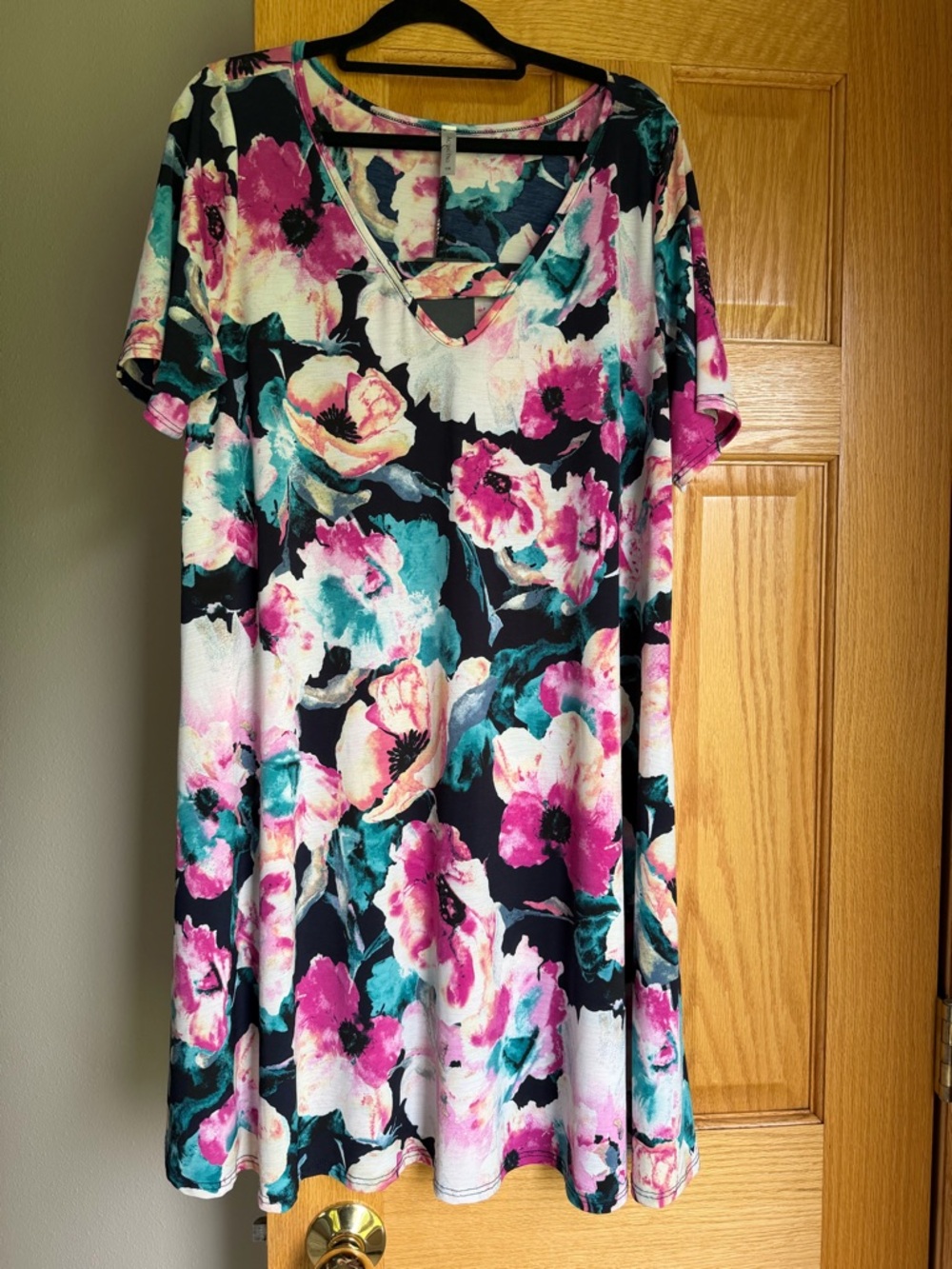 Acting Pro A-Line Floral Mini Dress Pockets Criss Cross V-Neck Plus Size 1X NWT